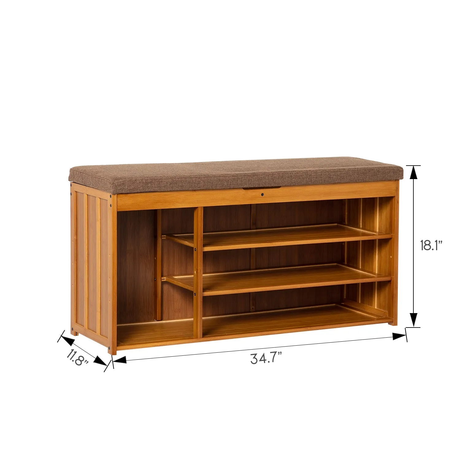 Shoe Rack Organizer Cabinet - Changing Bench - with Upholstered Flip-Open Storage - with Boots Compartment - 3 Tier - Brown