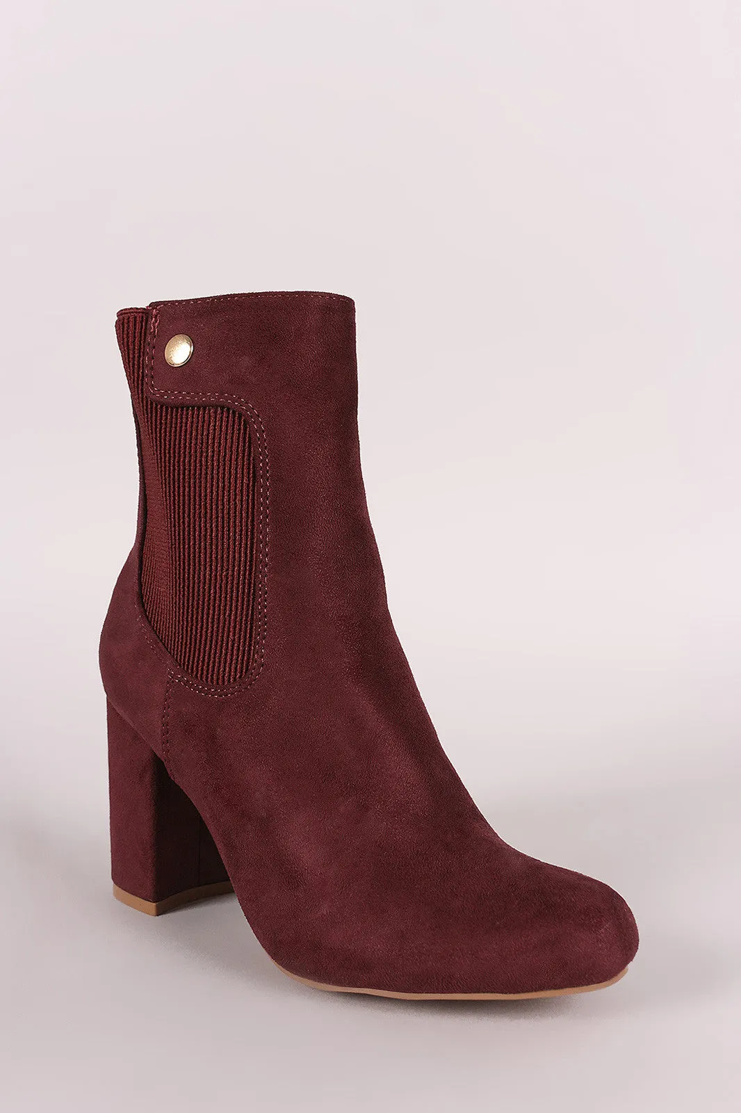 Shoe Republic LA Suede Elastic Gore Chunky Heeled Ankle Boots