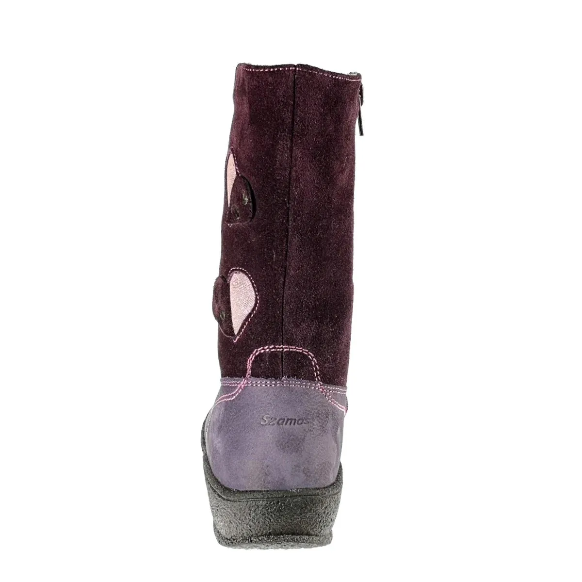 Szamos Kid Girl Winter Boots Mauve And Purple With Hearts And Side Zipper - Made In Europe