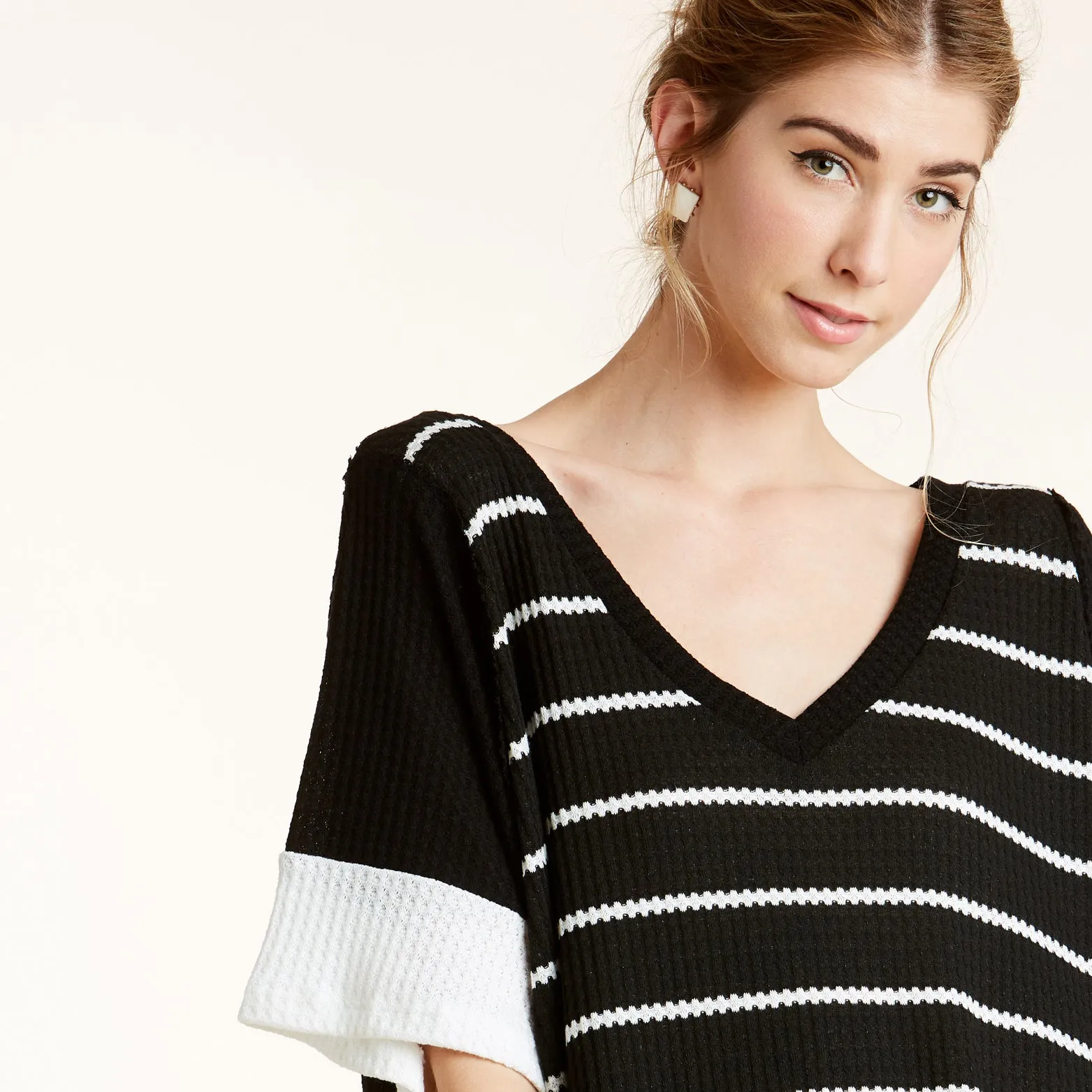 Waffle Knit Contrast Top