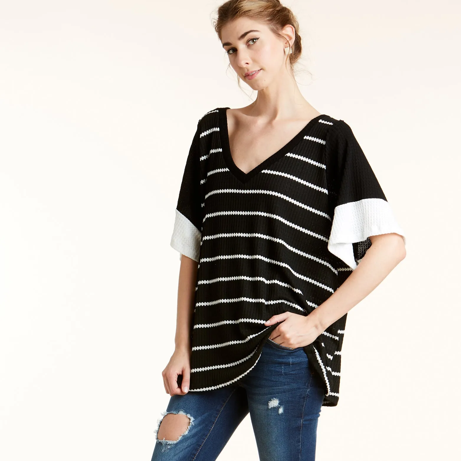 Waffle Knit Contrast Top