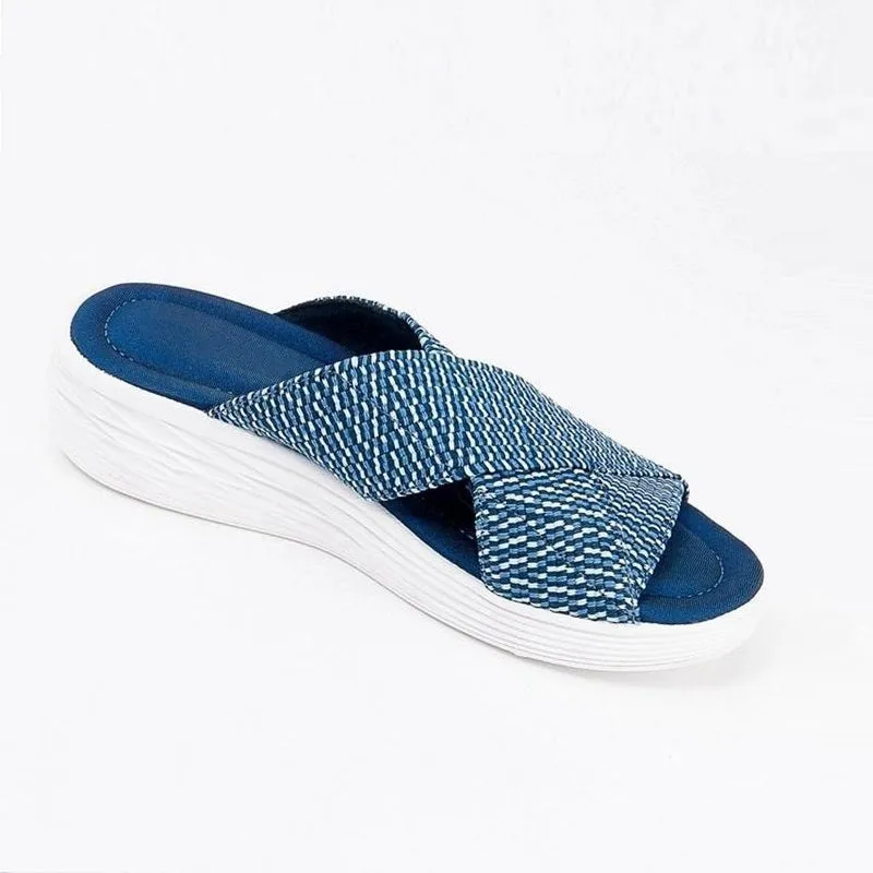 Womens Summer Platform Casual Crossover Flat Beach Slippers